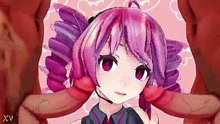 kasane teto rides cock cowgirl style in wild hentai threesome