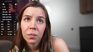 Monika the shaved student slut fingers pussy with dildo till epic squirt