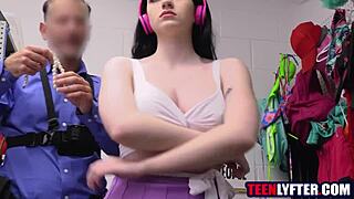 POV teen in uniform tittyfucks and rides mall security cock to avoid jail time