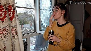 stepsister lights up cigarette looking so damn sexy!