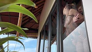 I Caught This Cute Blonde Babe Moaning in Fishnets During Rough Doggystyle!