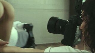 Photographer Licks Lingerie Model's Pussy In Strapon Lesbian Fuck