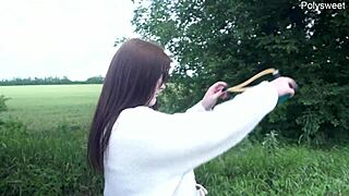 curvy brunette milf dominates tattooed guy with rough outdoor pegging