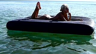 Hey blonde beach babe, show those big tits nude in public!