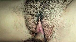 close-up latina teen's juicy hairy pussy gets fucked raw