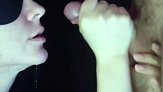 blonde wife sloppy spits close up blowjob cum facial on small cock 💦