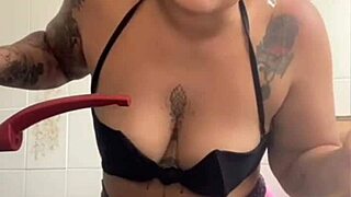 Exhibitionist Wife Flashes Big Pussy Lips Cooking Husband's Friend Dinner Halloween