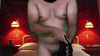 Sexy Masked Girl Tries Full Body Stocking Bondage In Blue Room