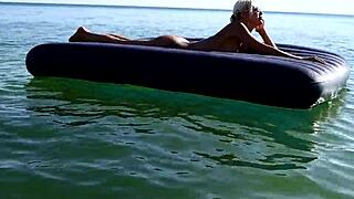 Hey blonde beach babe, show those big tits nude in public!