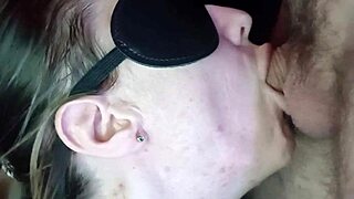 blonde wife sloppy spits close up blowjob cum facial on small cock 💦