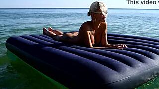 Hey blonde beach babe, show those big tits nude in public!