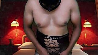 Sexy Masked Girl Tries Full Body Stocking Bondage In Blue Room