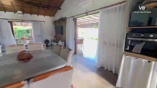 Madrasta cachonda latina tall redhead milks hijastro's cock in garden roleplay