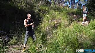 briana banderas tempts outdoor lumberman painter for sneaky sex fun