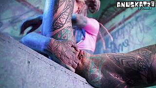 Tattooed Goth Punk Solo Toys Double Anal Penetration ATM