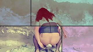 whoa this shemale's butt gapes huge from that extreme anal wedge dildo!