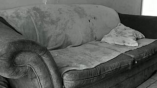 plump ebony girlfriend's fat ass shakes wildly on couch before squirting cumshot explosion
