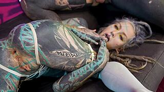 Skinny goth gets double anal gaping squirting orgasms sloppy deepthroat threesome