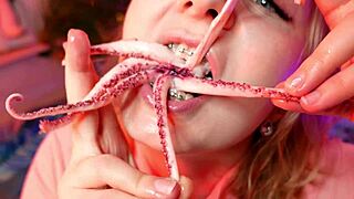 Braces Girl Swallows Food Fetish Cumshot Closeup