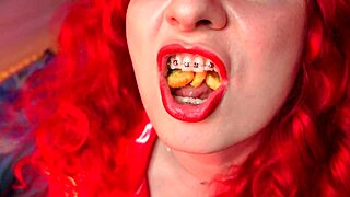 Braces Girl Swallows Food Fetish Cumshot Closeup