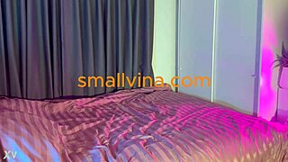 the cute petite thai strips dances rips clothes on bed showing small tits ass