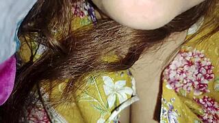 Stepbrother gropes my big natural tits and wet pussy at night