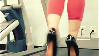 i love strutting in tall black stiletto heels on gym treadmill kyra hellfire