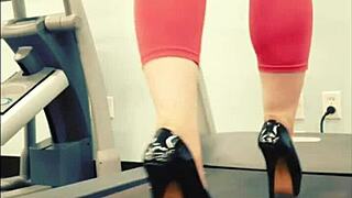 i love strutting in tall black stiletto heels on gym treadmill kyra hellfire