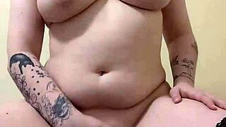 Chubby Curvy Wife Strips Teasing Big Tits and Juicy Pussy Lips on Knees