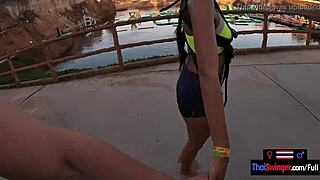 asian teen couple sneaks sex after waterpark fun