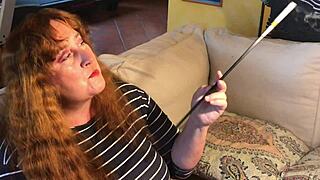 augusta smokes slutty with extra long holder!
