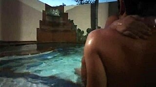 Young stud hits buddy's old milf wife in pool