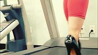 i love strutting in tall black stiletto heels on gym treadmill kyra hellfire