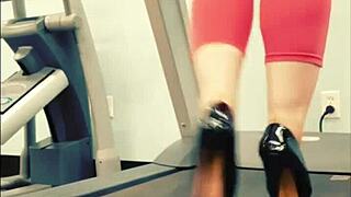 i love strutting in tall black stiletto heels on gym treadmill kyra hellfire