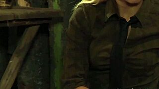 mistress makes her submissive big natural tits slave bounce during intense lesbian strapon sex