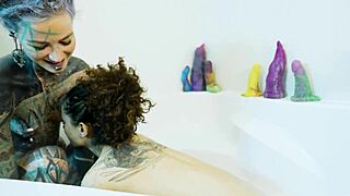 Bathtub lesbian fisting prolapse gapes with massive squirt ass-to-mouth toys