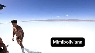 Her pussy squirts wildly before taking a deep creampie right in the vast salt desert outdoors