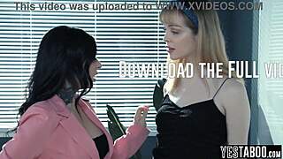 Big tits milf steals bestie's teen secretary for wild office pussy licking!