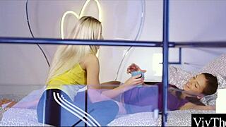 blonde watches her lover finger pussy then licks it wet