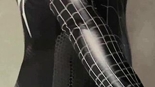 cosplay spiderman bangs curvy oiled housewife doggystyle