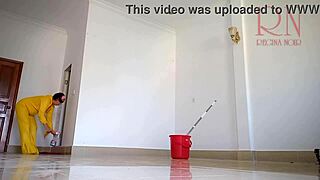 naked curvy maid without panties cleans juicy office space