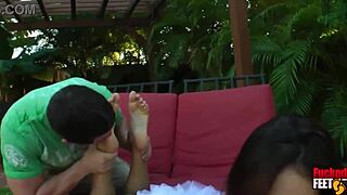 Philly oils Stella's big clit feet for steamy milf footjob action