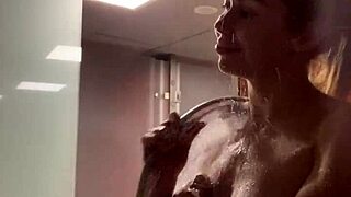 wow cute muscular babe showers her skinny body and small tits post-gym!