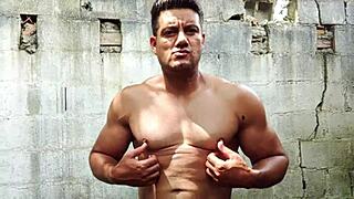 Yuri gaúcho flexes muscles and blasts huge cumshot solo