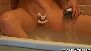 Redhead Babe Shaves Shaved Pussy in Steamy Shower Close-Up