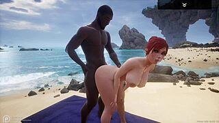 curvy white milf serenia rides nero's big black cock on beach