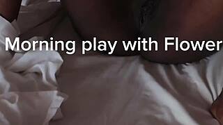 Ebony milf rides white lover's cock in morning passion