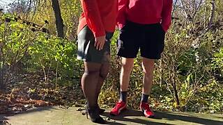 Heart races as mother-in-law grips my throbbing dick while peeing outdoors