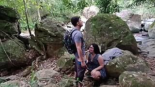 alexachris20 heads to forest for final outdoor fuck as friend cums on her leg