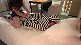 halloween cop punishes prisoner but handcuffs slip for creampie sex!